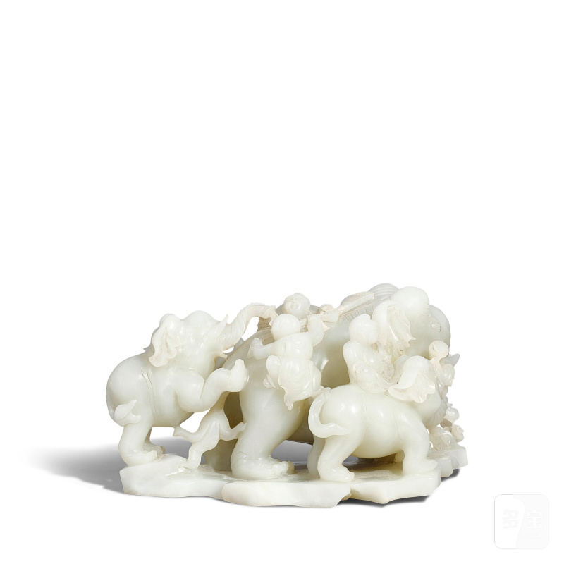 清 白玉雕童子洗象擺件 | A WHITE JADE CARVED 'ELEPHANT AND BOYS' GROUP - 图4